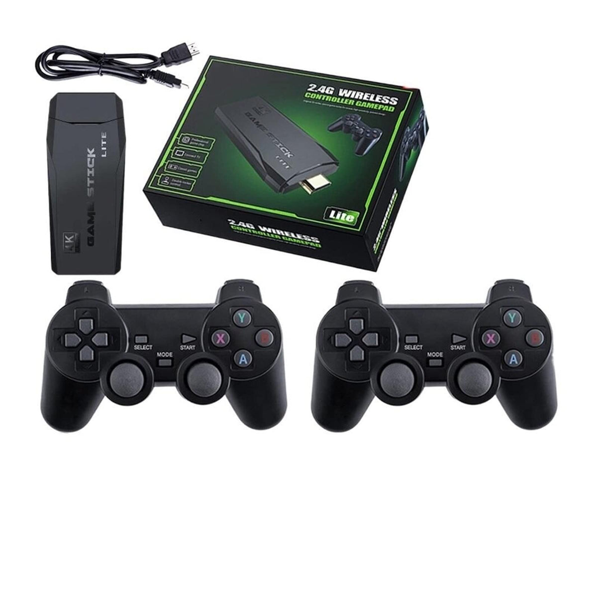 M8 4K HDMI Retro Game Stick Lite Console (Updated 64GB Edition, Built-in 20,000+ Games, Dual 2.4G Wireless Controllers)