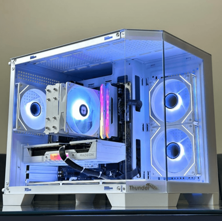 Thunder Spartan TGC-2142 Micro-ATX Gaming Computer Case (Panoramic Tempered Glass Showcase, 3 Pre-Installed ARGB Infinity Mirror Fans, High Airflow Layout, White)