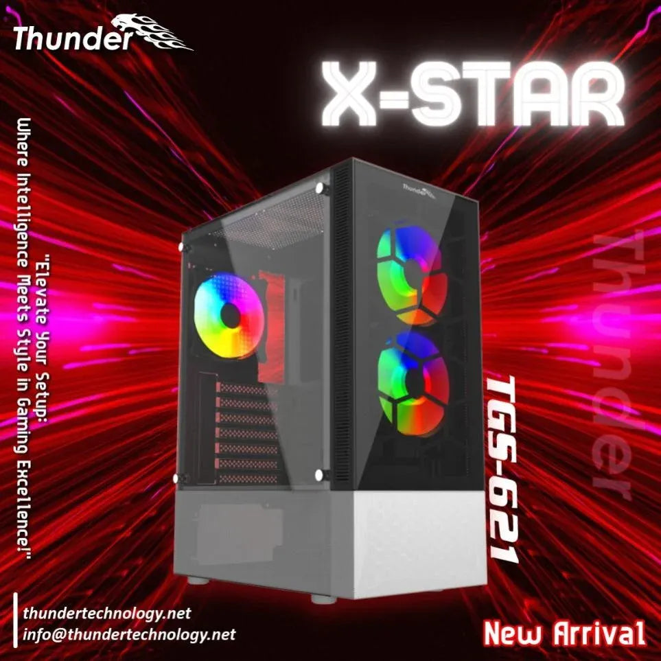 Thunder X-Star TGS-621 / TGC-621 ATX Mid-Tower Gaming Computer Case (Dual Tempered Glass Showcase, 3 Pre-Installed ARGB Fans, High Airflow Layout)
