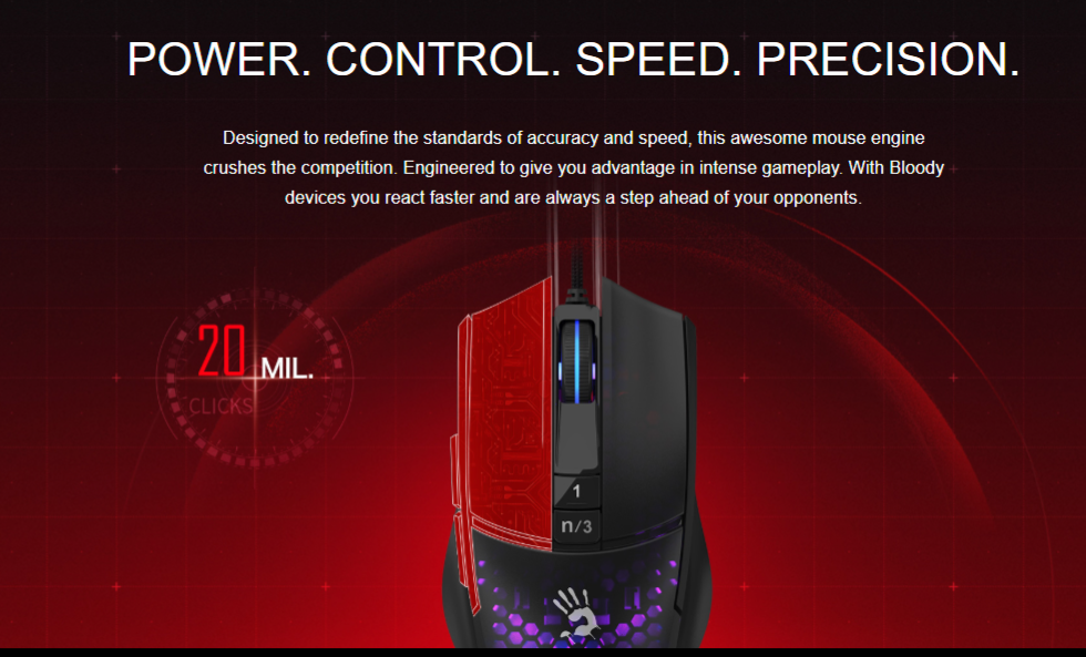 Bloody L65 Max Lightweight RGB Esports Gaming Mouse (BC3332-A Sensor, 12000 CPI, 4MB Memory)