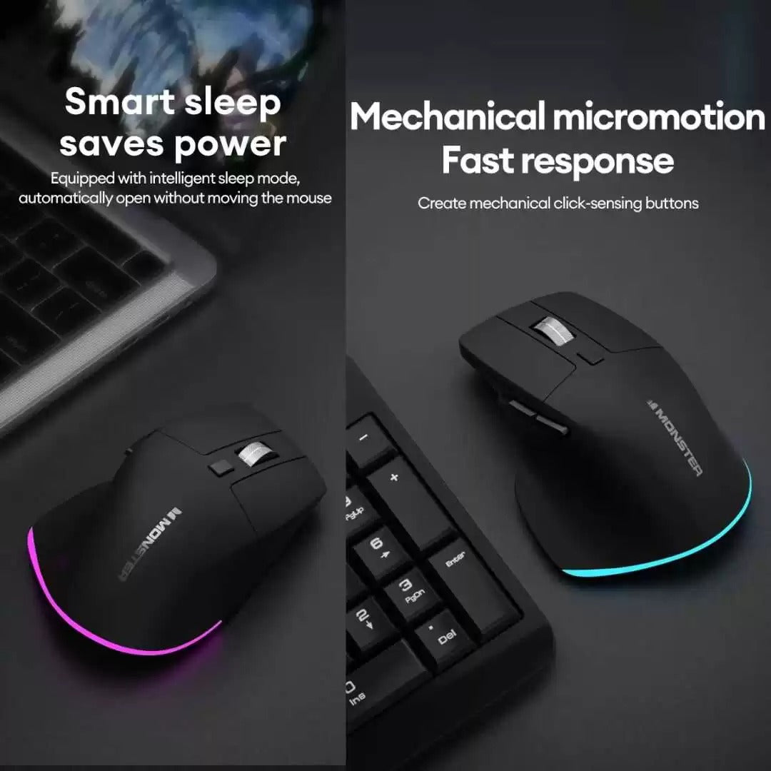 Monster Airmars M1 Wireless Vertical Ergonomic Mouse (2.4G + Bluetooth, PAW3212 Optical Sensor, RGB Lighting)