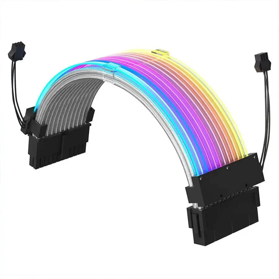 Thunder Premium 24-Pin ARGB PSU Cable Strip for Gaming PC (Vibrant Addressable RGB, Sleek Black Braided Sleeving, Plug & Play 5V 3-Pin Sync)