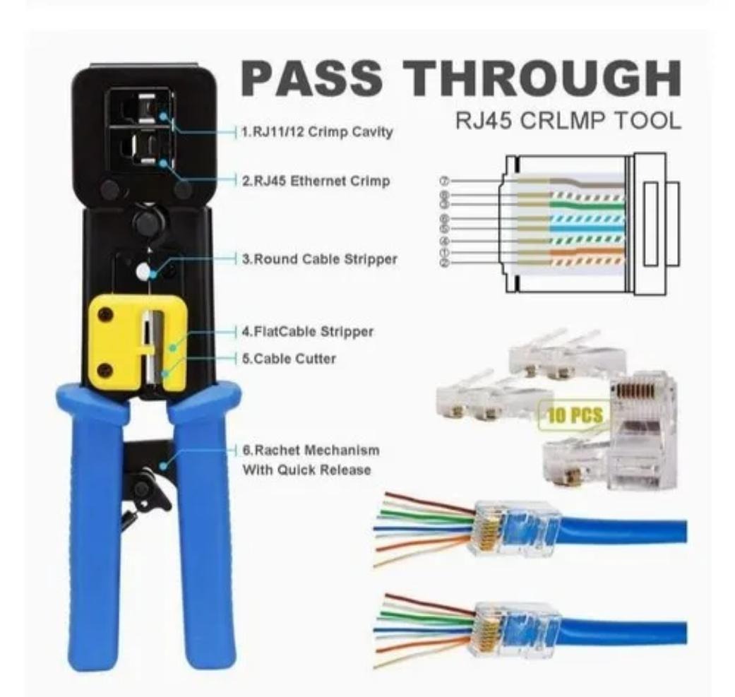 EZ Pass-Through RJ45 / RJ12 All-in-One Professional Network Cable Crimp Tool (With Automatic Wire Cutter & Stripper)