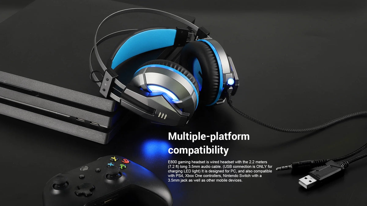 EKSA E800 Stereo Sound Wired Gaming Headset with Noise-Canceling Mic & LED Lights (3.5mm + USB)