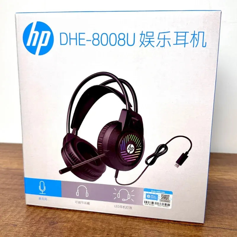 HP DHE-8008U Wired Stereo Gaming Headset (Over-Ear, Noise-Isolating Mic, LED Lighting, USB Plug)