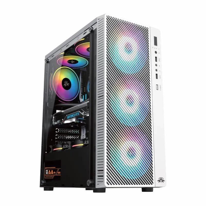 AA-Tigers Fury ATX Mid-Tower Gaming Computer Case (Panaromic Tempered Glass Side Panel, High-Airflow Chassis, Black / White)