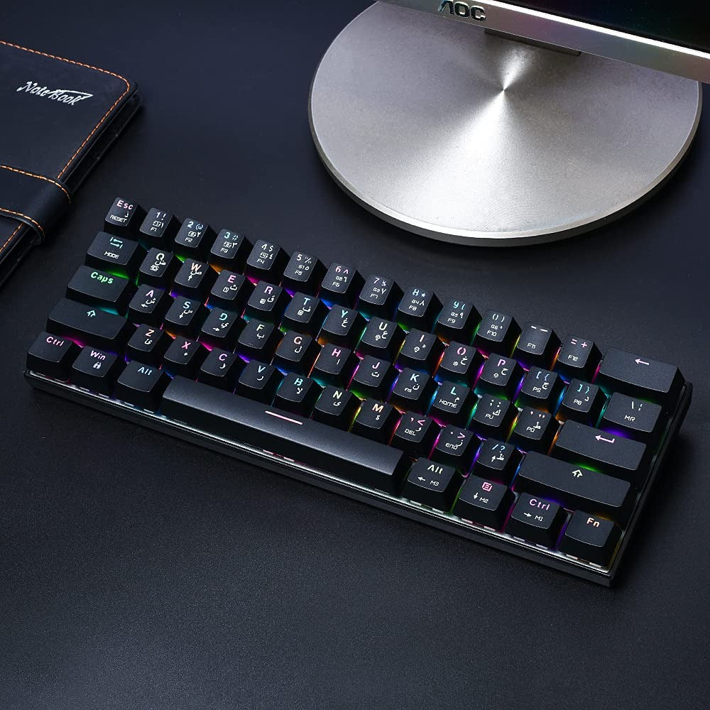 Motospeed SK62 Dual-Mode Wireless 60% Mechanical Gaming Keyboard (Bluetooth 5.0 + Type-C Wired, RGB Backlit, Mechanical Switches)
