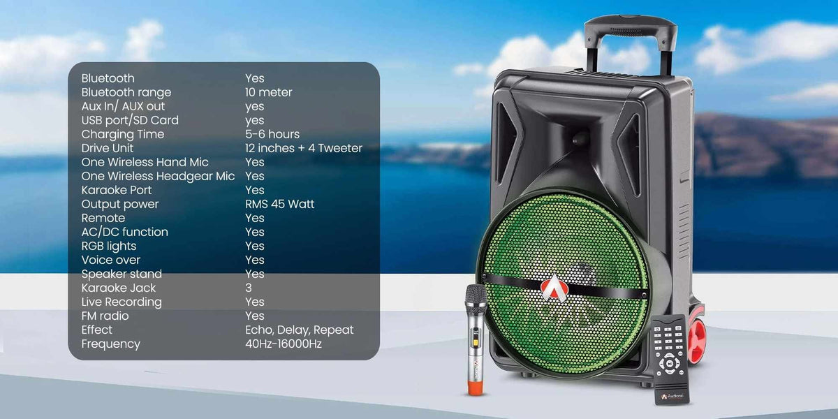 Audionic Mehfil MH-40S Portable Bluetooth Trolley Speaker with Wireless Mic