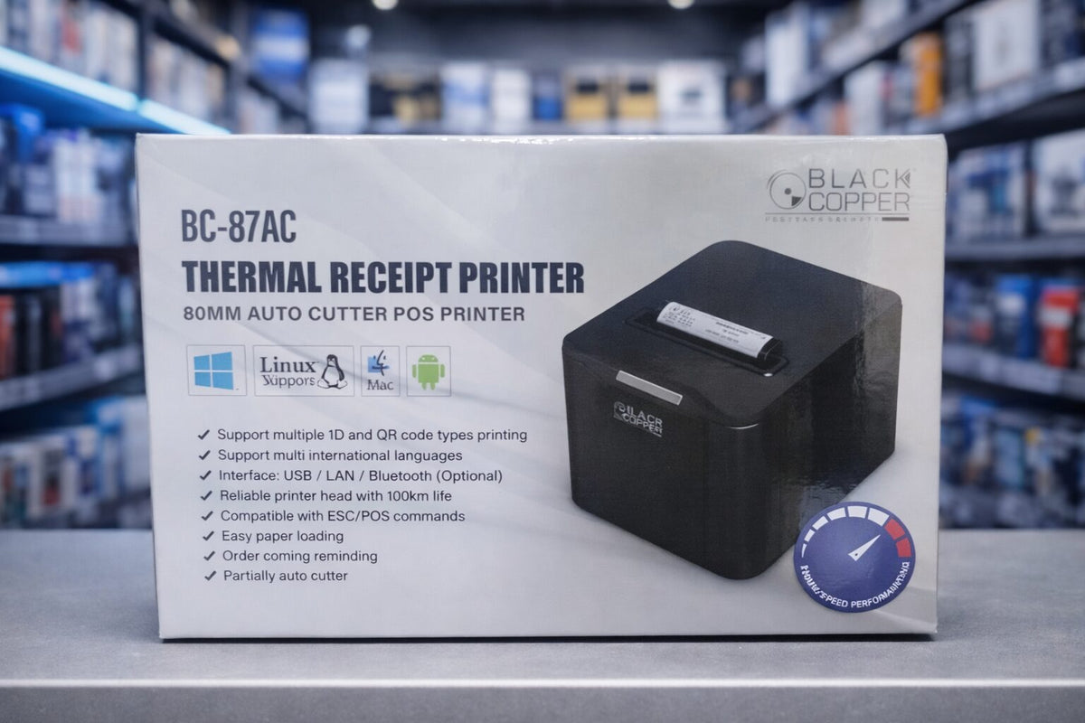 Black Copper BC-87AC 80mm Thermal Receipt Printer (Auto-Cutter, High-Speed Direct Thermal, Dual USB + Serial / LAN Interface, Heavy-Duty POS Printer)
