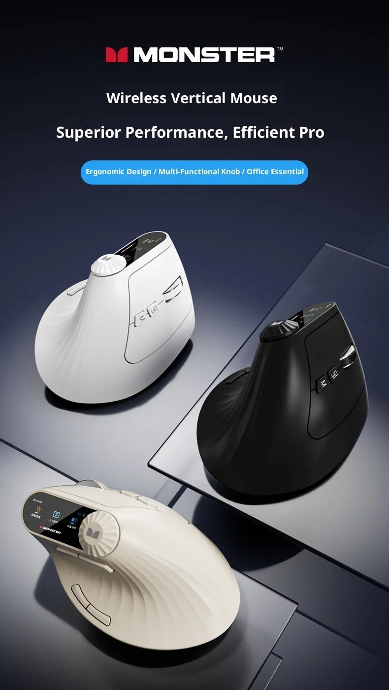 Monster Airmars M2 Max Tri-Mode Ergonomic Vertical Wireless Mouse (2.4G + Dual Bluetooth)
