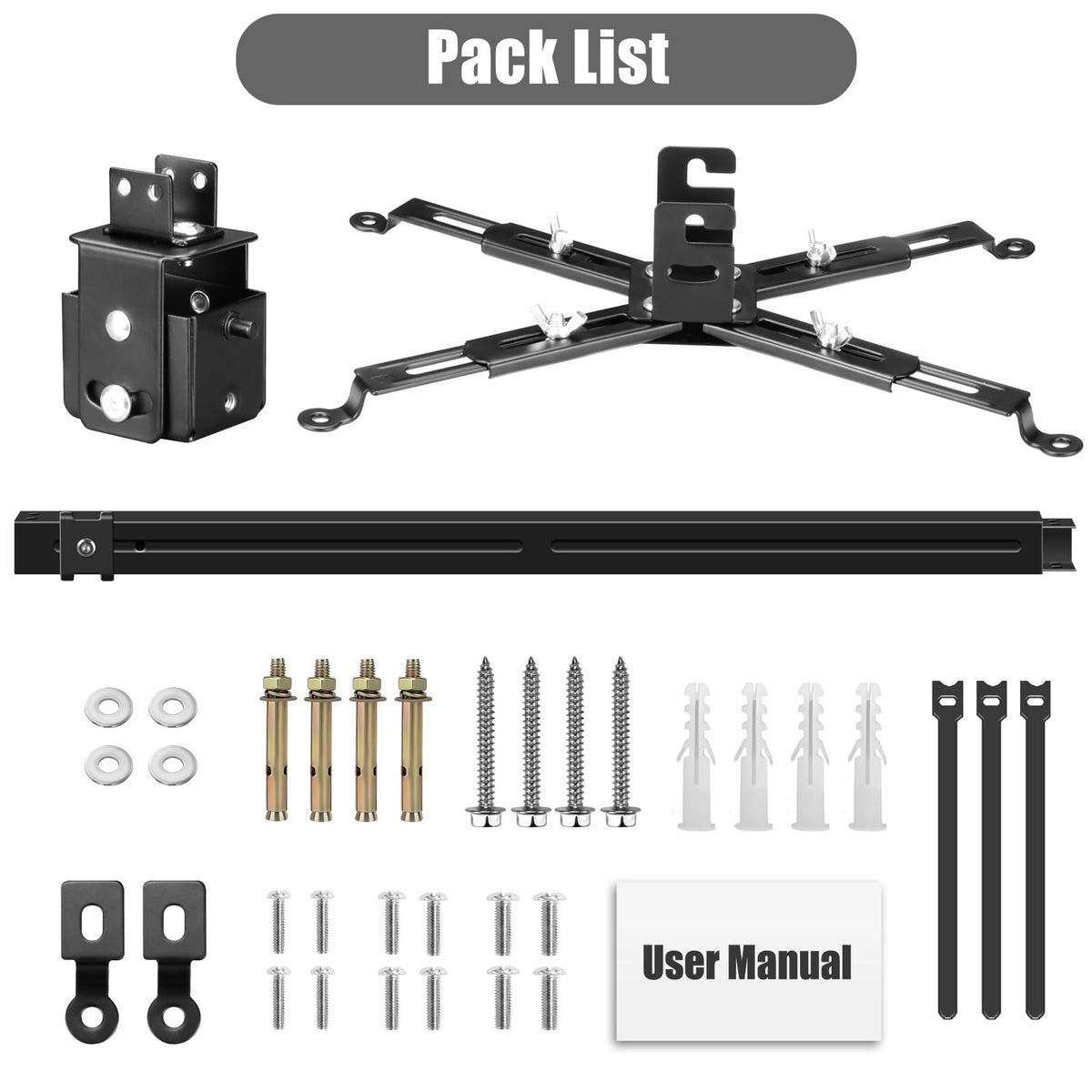 Universal Projector Ceiling Mount Bracket 3.3feet  (61cm to 100cm Adjustable Extension Pole, 360 Degree Swivel, 15° Tilt, Cable Management)