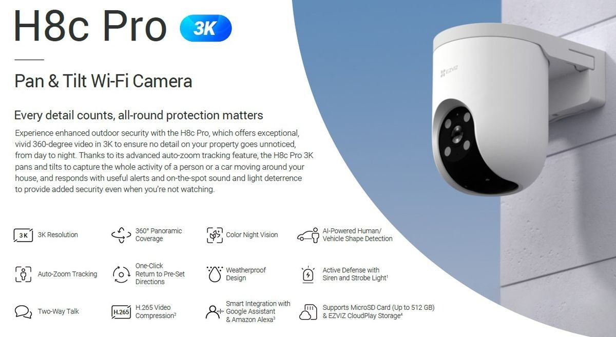 EZVIZ H8c Pro 3K Outdoor Pan & Tilt Wi-Fi Security Camera