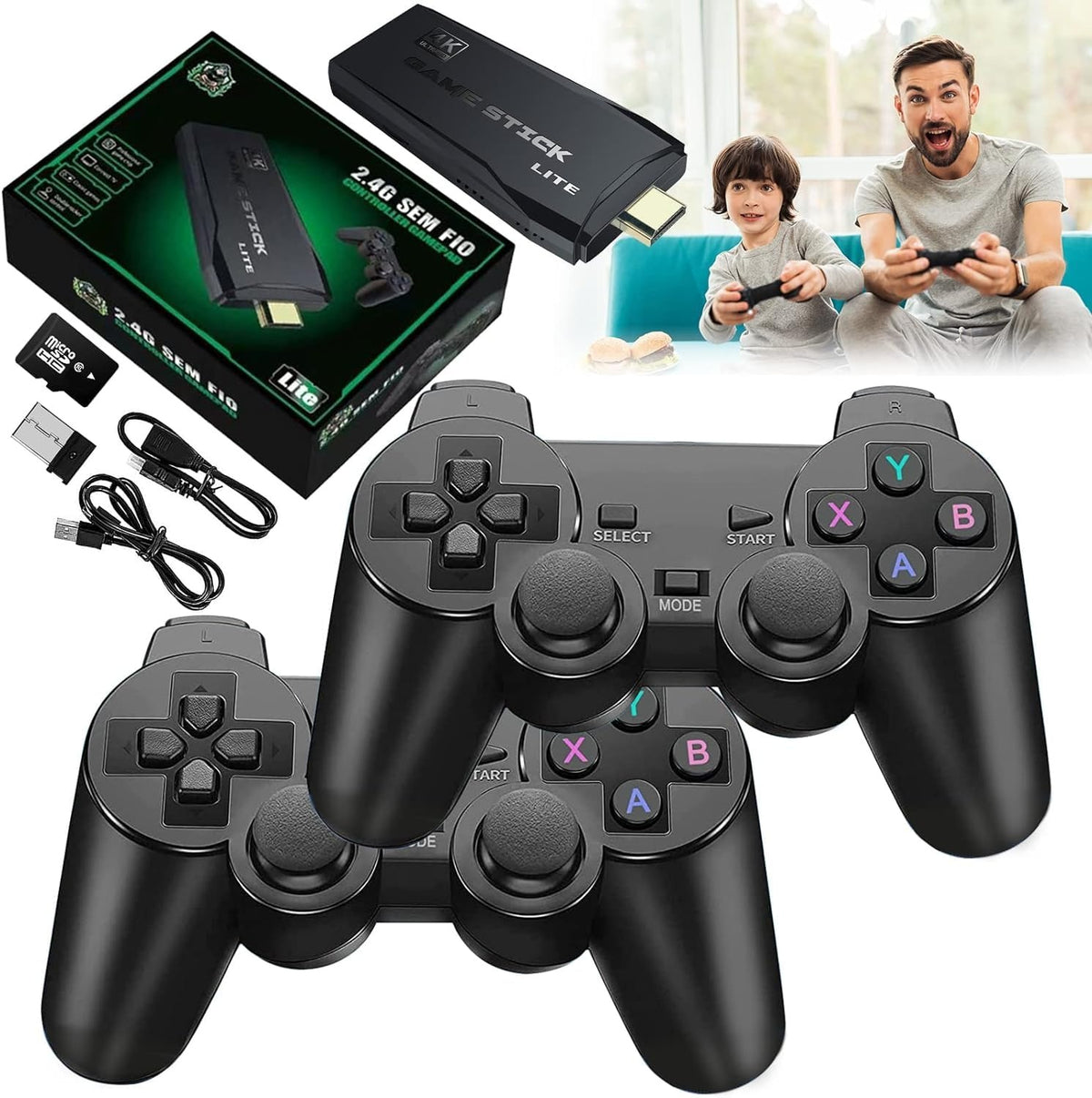 M8 4K HDMI Retro Game Stick Lite Console (Updated 64GB Edition, Built-in 20,000+ Games, Dual 2.4G Wireless Controllers)