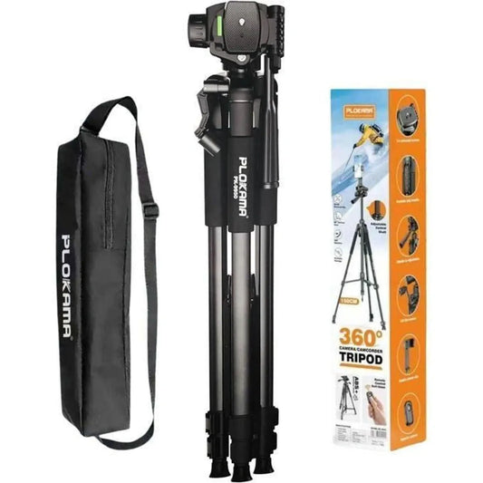 Plokama PK9950 Professional Heavy-Duty Camera & Mobile Tripod Stand (3-Way Pan Head, Quick Release Plate, Universal Phone Holder)