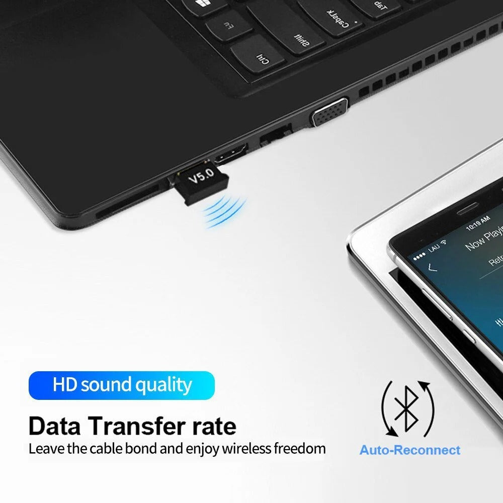 Mini USB Bluetooth 5.1 Dongle Wireless Adapter for PC & Laptop (Plug and Play, Low Latency, Dual Mode)
