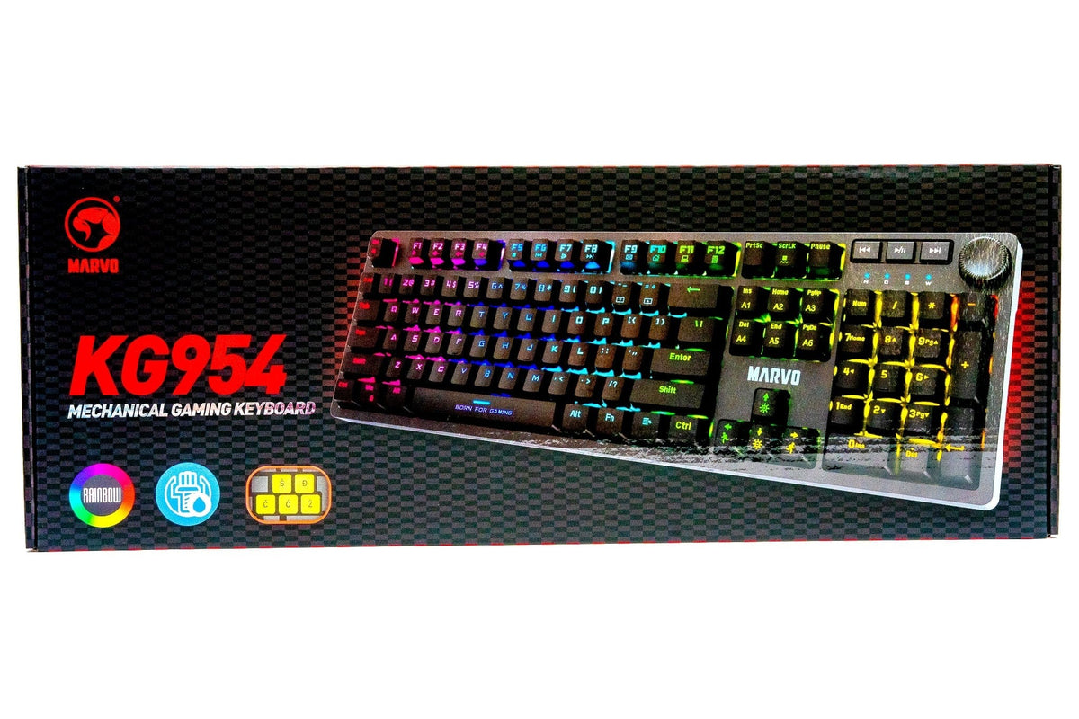 Marvo KG954 Full Size Mechanical Gaming Keyboard (Rainbow Backlight, Mechanical Switches, Double-Shot Keycaps)