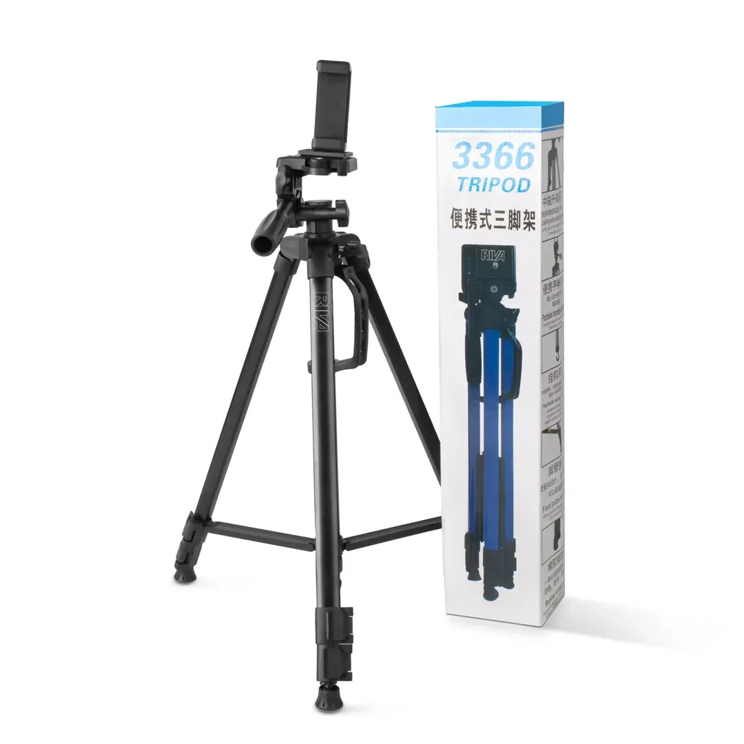 3366 Professional Aluminum Camera & Mobile Tripod Stand (3-Way Pan Head, Quick Release Plate, Universal Phone Holder)