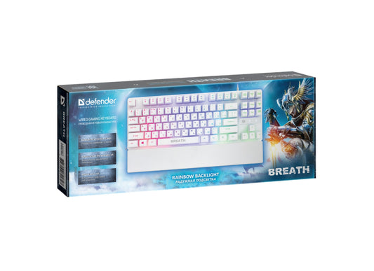Defender Breath RGB Gaming Keyboard with Built-in Wrist Rest (Rainbow LED Backlit, Semi-Mechanical Tactile Feel, Non-Slip Base, Wired USB)
