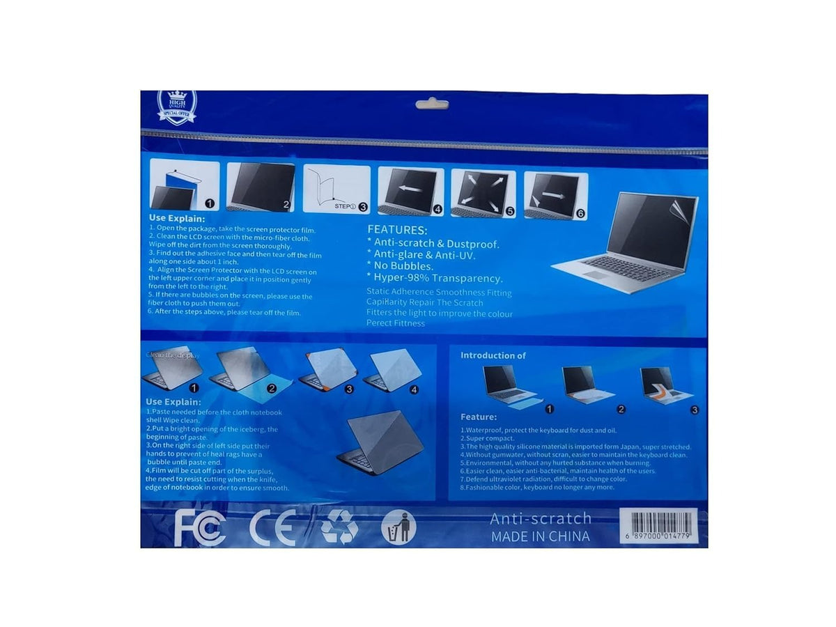 15.6-Inch Universal Laptop 3-in-1 Protection Kit (Screen Guard, Keyboard Cover, Back Body Skin)