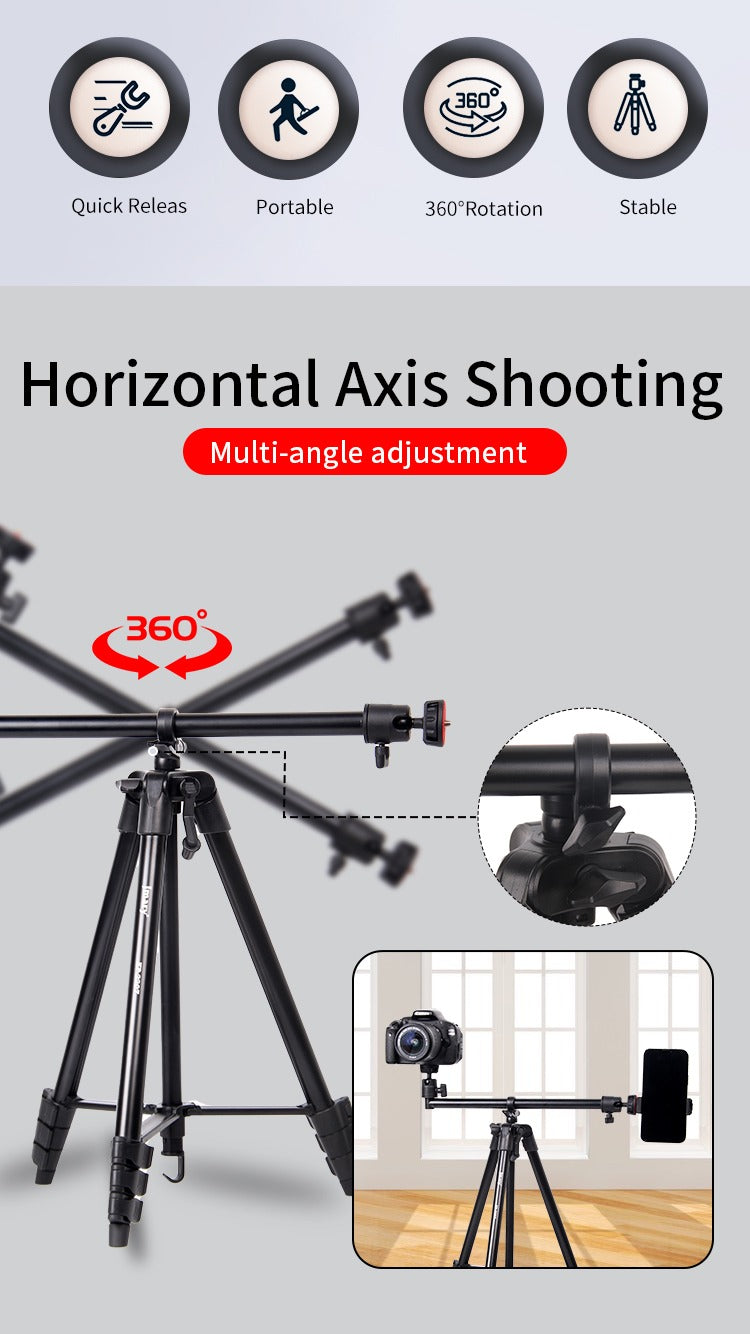 Jmary KP-2207 Overhead & Professional Vlogging 2-in-1 Tripod Monopod (Horizontal Center Column, 360° Ball Head, Phone Holder)