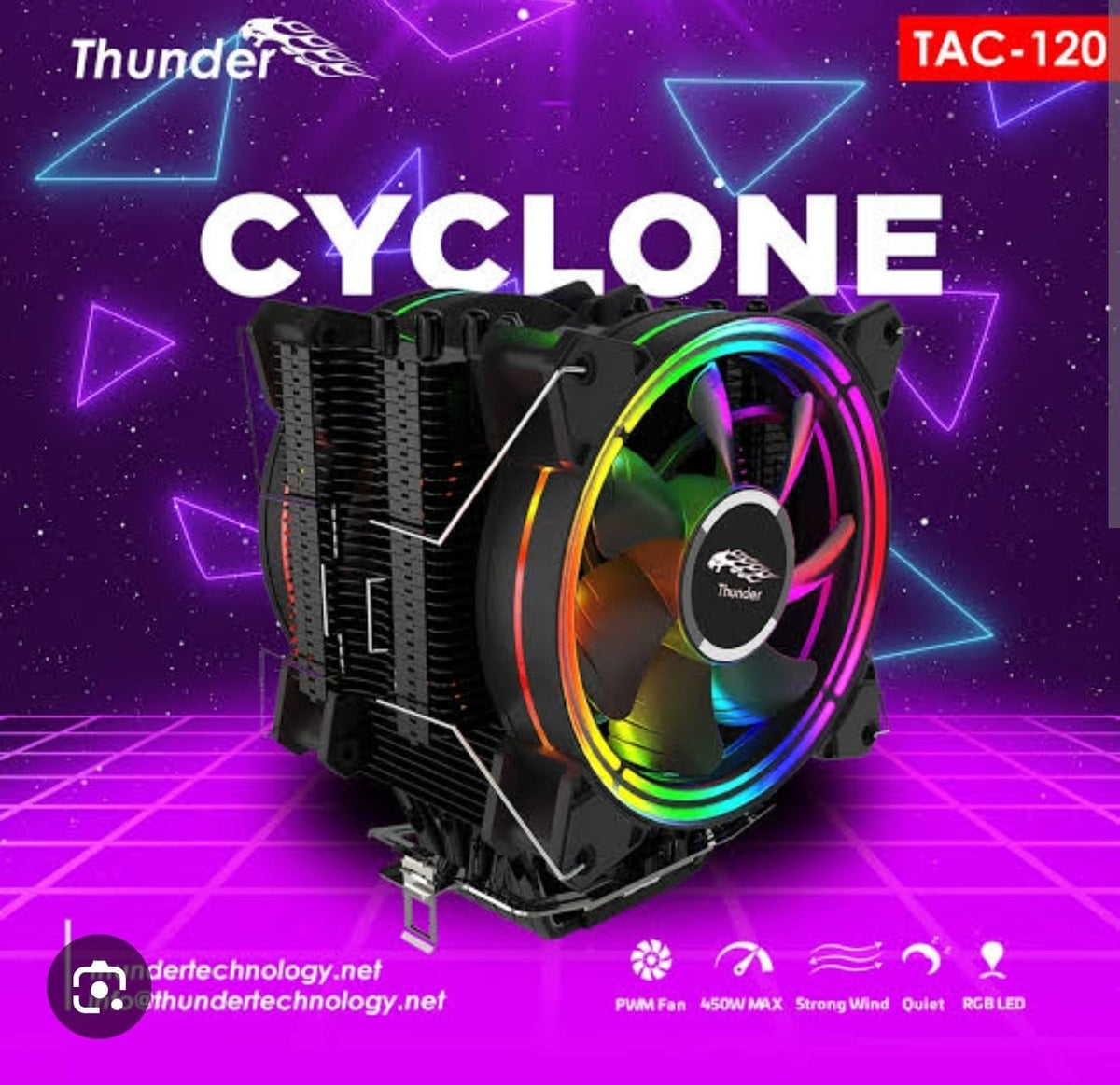 Thunder Cyclone TAC-120 RGB / ARGB Air CPU Cooler (6 Copper Heat Pipes, Dual 120mm Fans, PWM)
