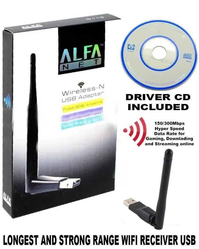 Alfa Net UW07 300Mbps High-Gain Wireless USB Wi-Fi Adapter with External Antenna