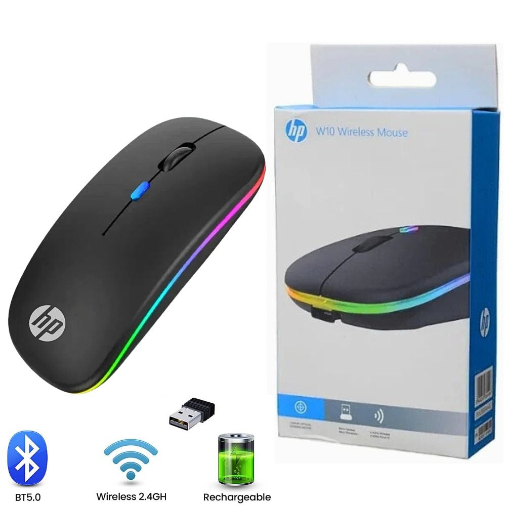 HP Dual Mode Wireless & Bluetooth Optical Mouse (RGB Lights, Silent Click, Rechargeable)