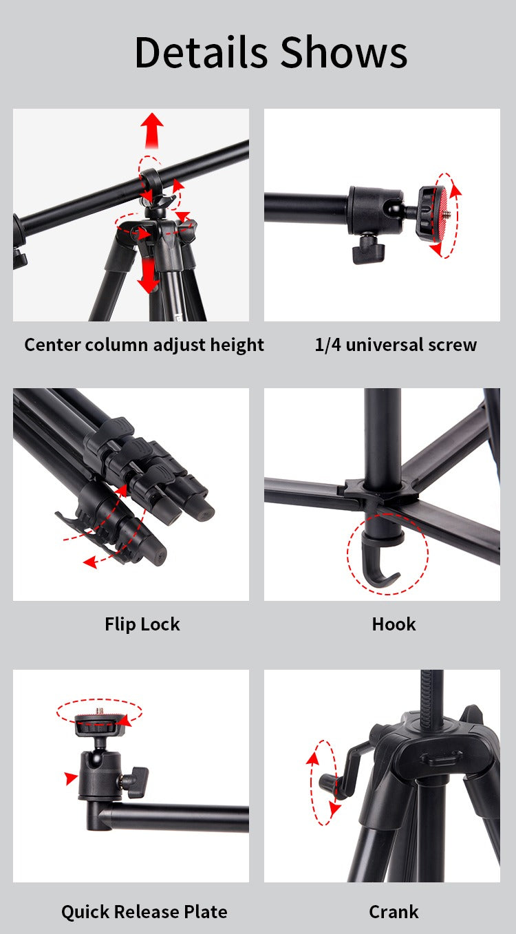 Jmary KP-2207 Overhead & Professional Vlogging 2-in-1 Tripod Monopod (Horizontal Center Column, 360° Ball Head, Phone Holder)