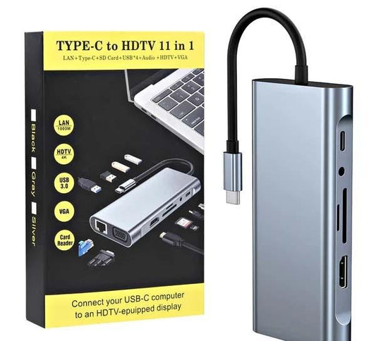11-in-1 Type-C Multiport Adapter Hub for Mac, Laptop & PC (4K HDMI, VGA, Gigabit Ethernet, USB 3.0, 100W PD, SD/TF, 3.5mm Audio)