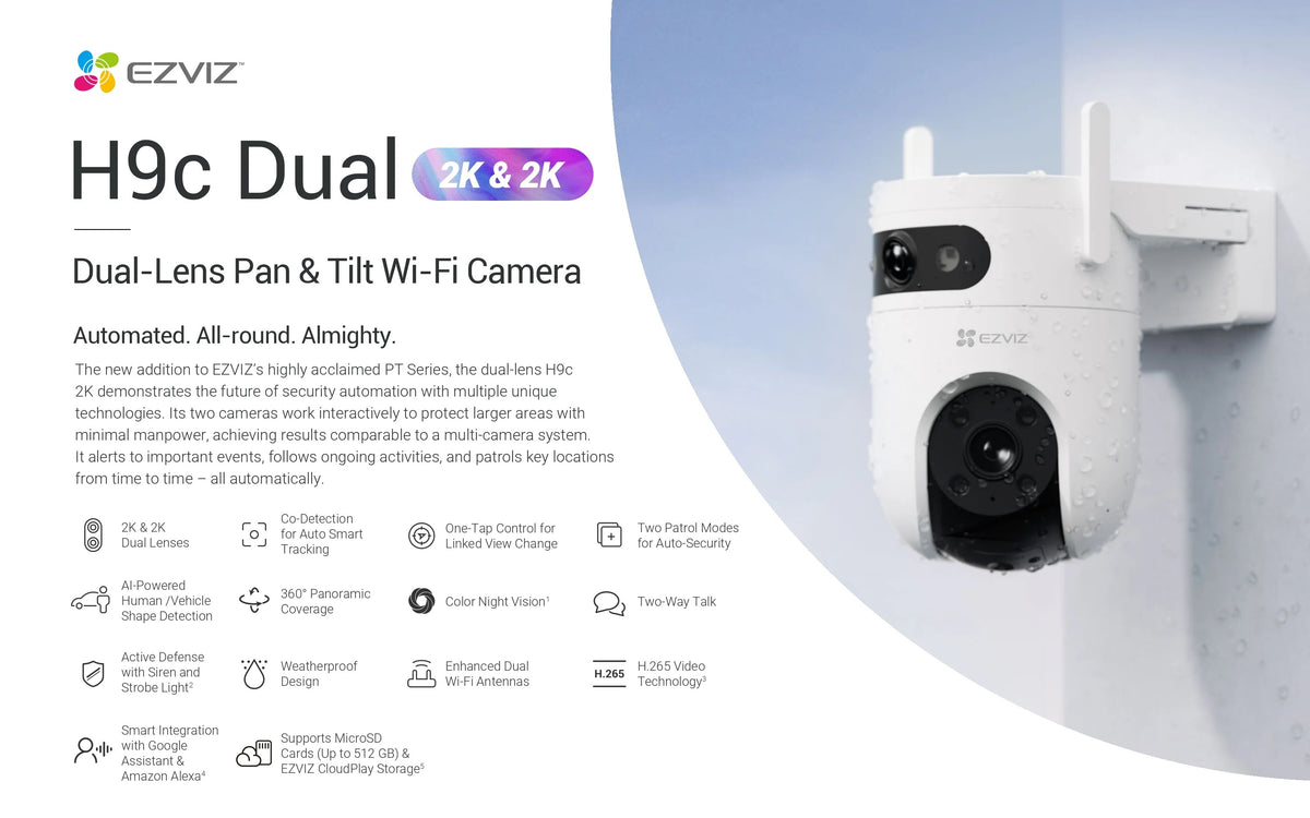 EZVIZ H9c Dual 2K & 2K Dual-Lens Pan & Tilt Wi-Fi Outdoor Security Camera