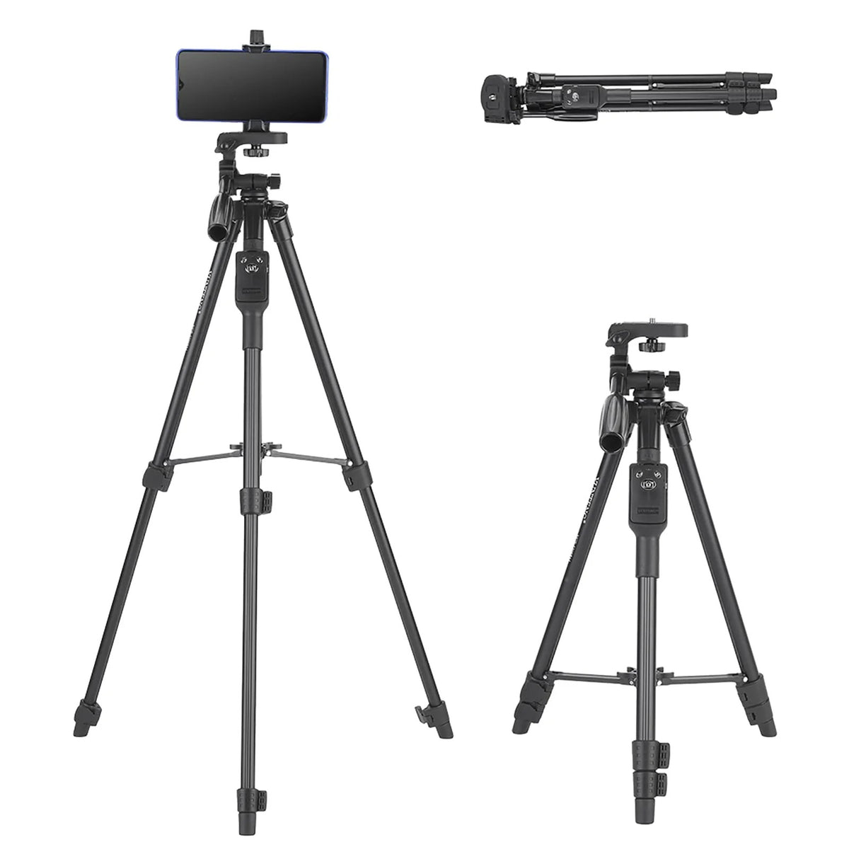 Yunteng VCT-5208 Professional Mobile & Camera Tripod Stand (Wireless Bluetooth Remote, Heavy-Duty Phone Holder, 3-Way Pan Head)
