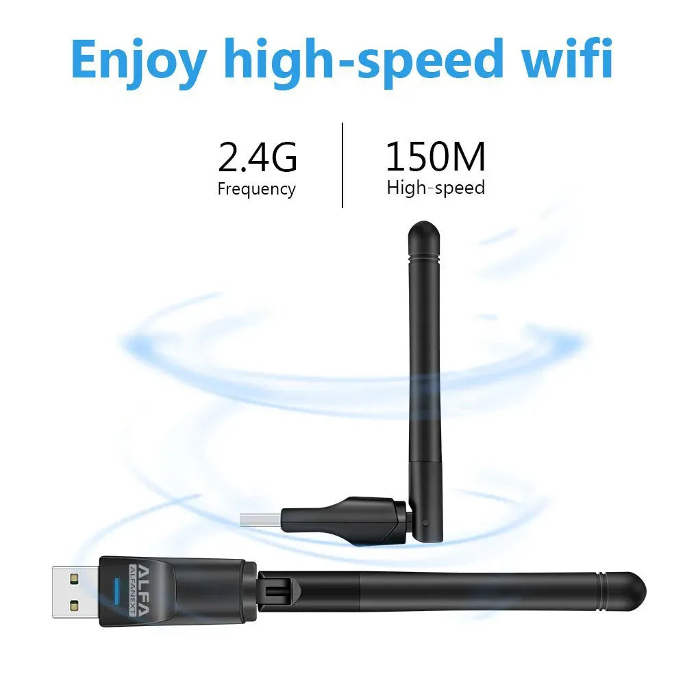 Alfa Net W115 150Mbps Long-Range Wireless USB Wi-Fi Adapter with High-Gain Antenna