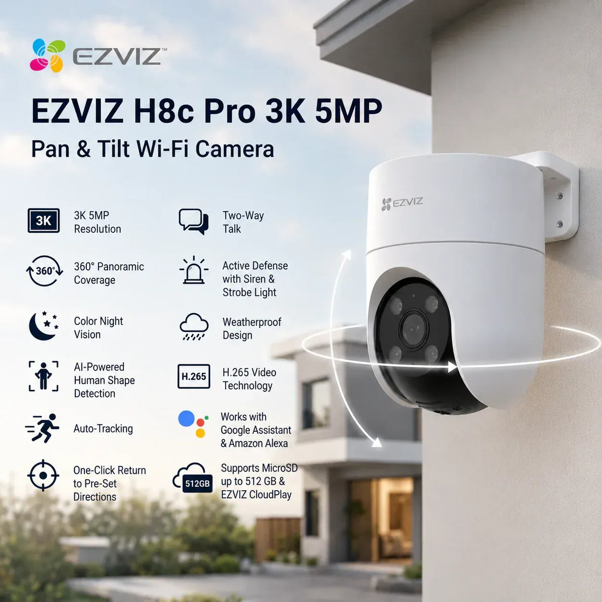 EZVIZ H8c Pro 3K Outdoor Pan & Tilt Wi-Fi Security Camera