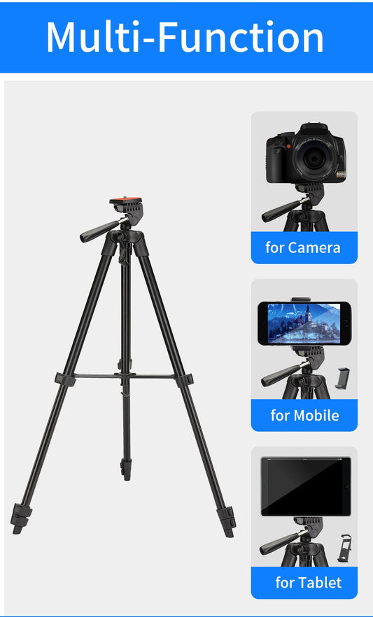 Jmary KP-2205 Portable Lightweight Tripod for Mobile & Camera (3-Way Pan Head, Quick Release Plate, Phone Holder Included)