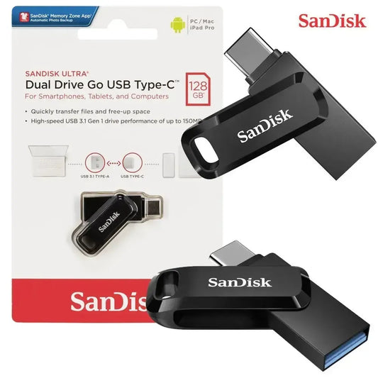 SanDisk 128GB Ultra Dual Drive Go USB Type-C Flash Drive (Dual USB Type-C & Type-A Connectors, Up to 400MB/s Read Speed, Swivel Design, Original with Official Replacement Warranty)
