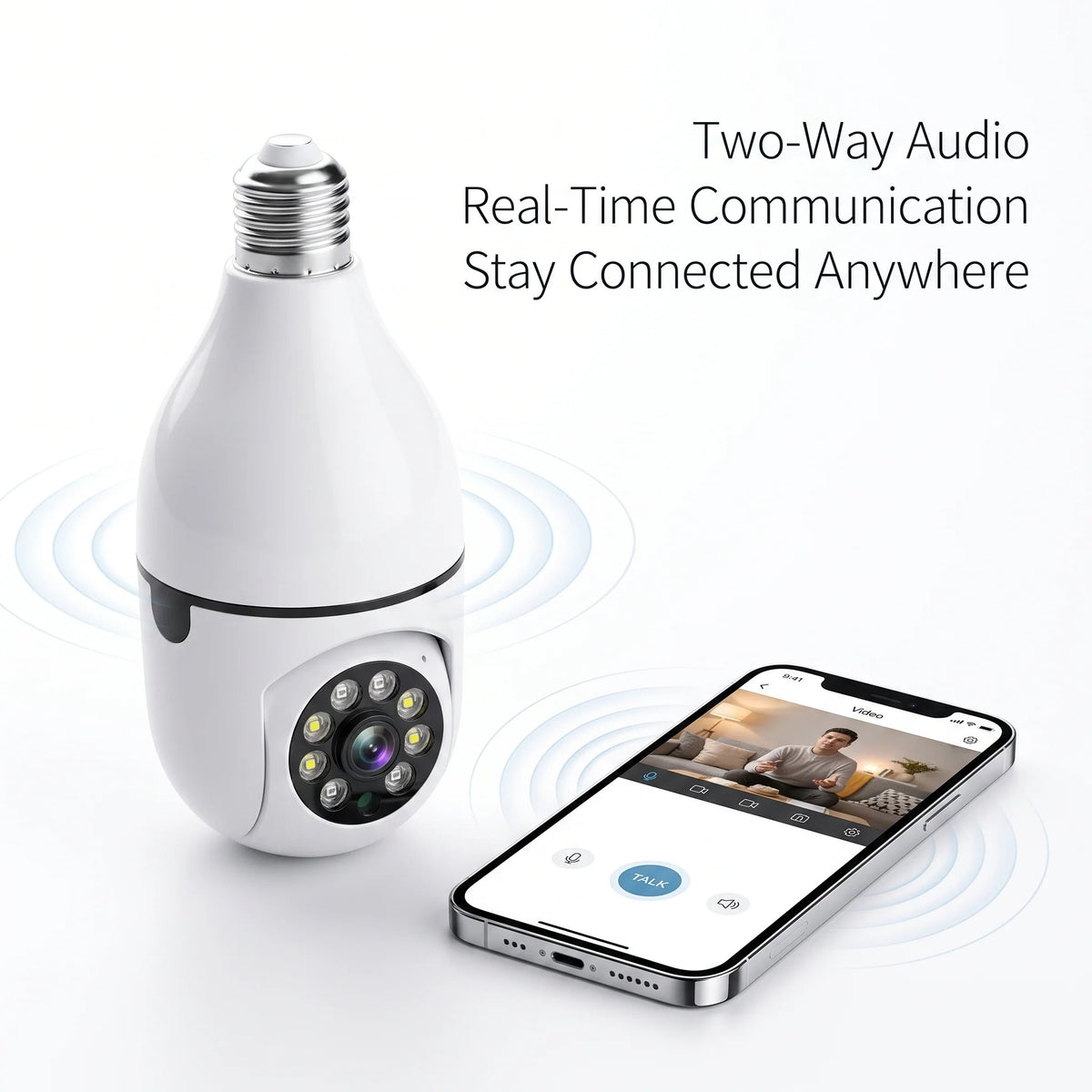V380 Pro 2MP 1080P Full HD Wireless Wi-Fi Bulb Camera (360° PTZ E27 Bulb Holder, Night Vision, Two-Way Audio)