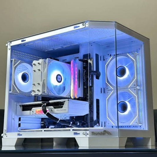 Thunder Spartan TGC-2142 Micro-ATX Gaming Computer Case (Panoramic Tempered Glass Showcase, 3 Pre-Installed ARGB Infinity Mirror Fans, High Airflow Layout, White)