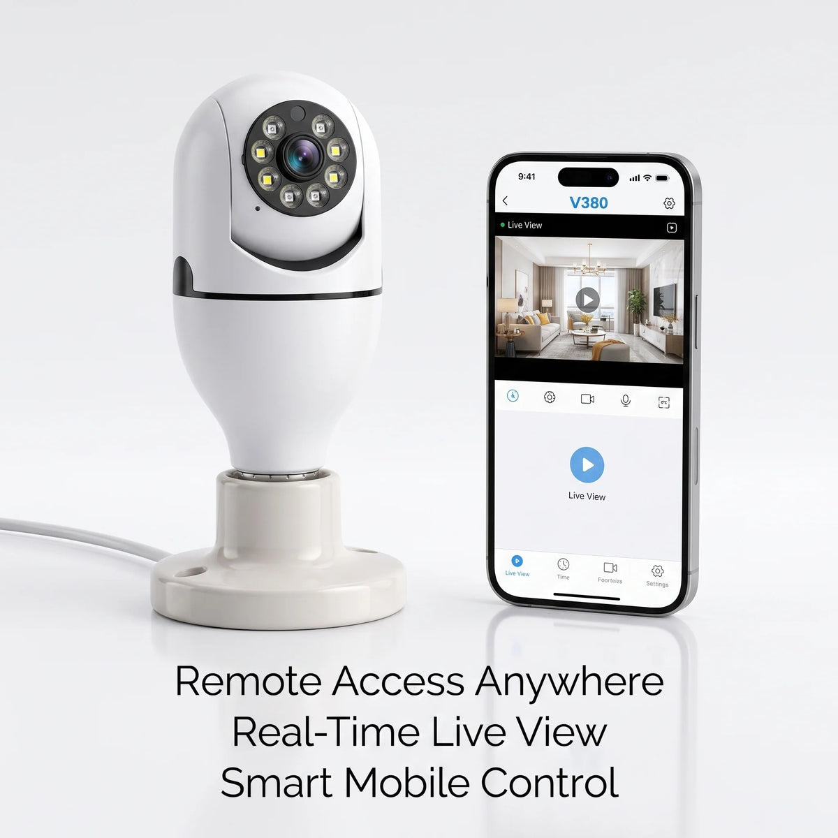 V380 Pro 2MP 1080P Full HD Wireless Wi-Fi Bulb Camera (360° PTZ E27 Bulb Holder, Night Vision, Two-Way Audio)