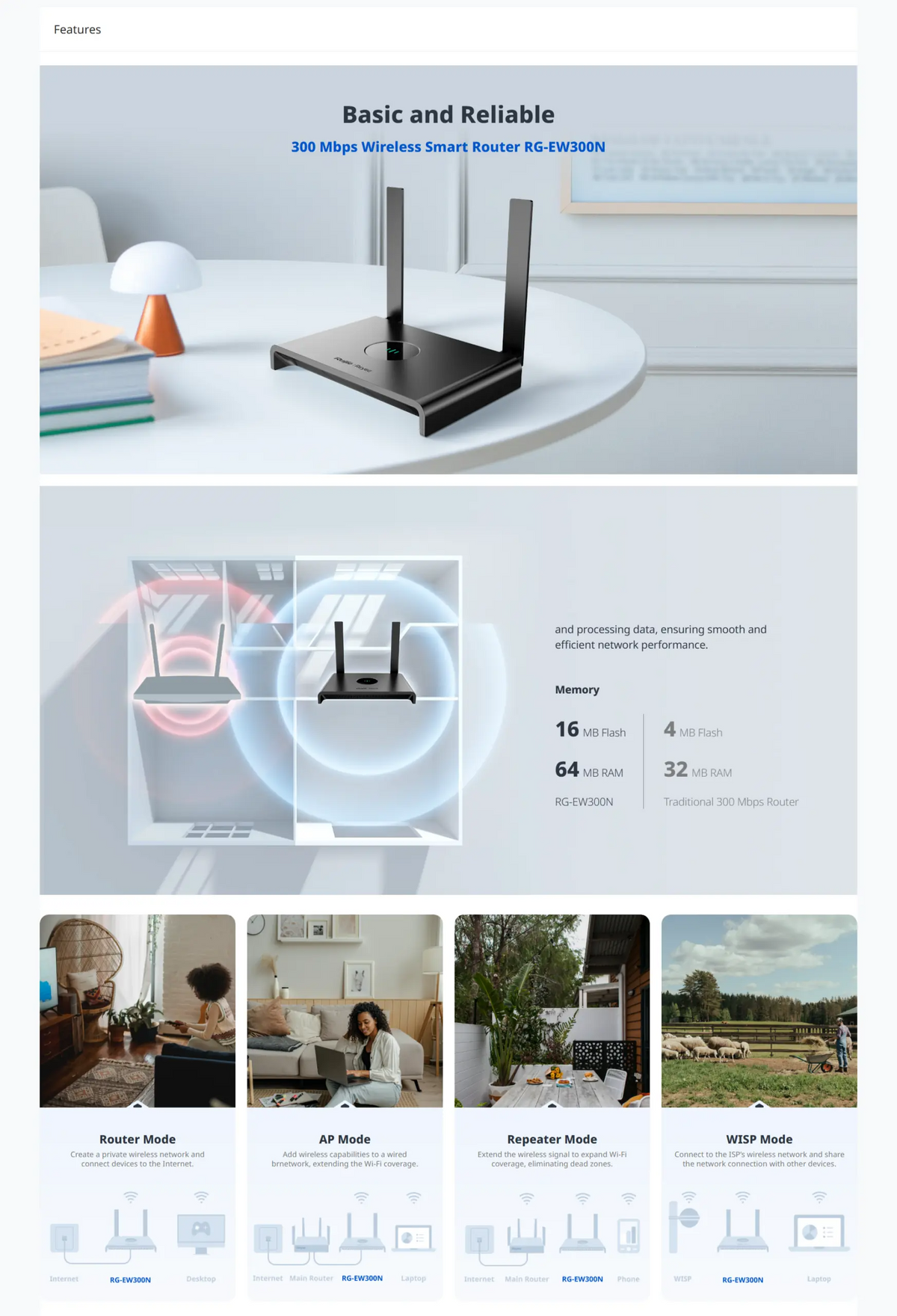 Ruijie Reyee RG-EW300N 300Mbps Wireless Smart Router (4 High-Gain Antennas, Gaming Friendly, App Control)
