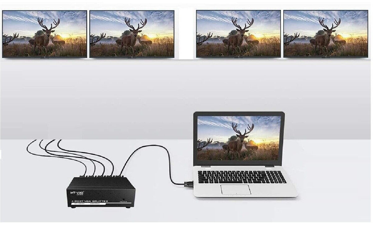 4-Port VGA Splitter 200MHz High-Resolution Video Distribution Amplifier (DC 5V Power Adapter)