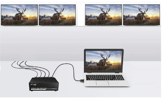 4-Port VGA Splitter 200MHz High-Resolution Video Distribution Amplifier (DC 5V Power Adapter)
