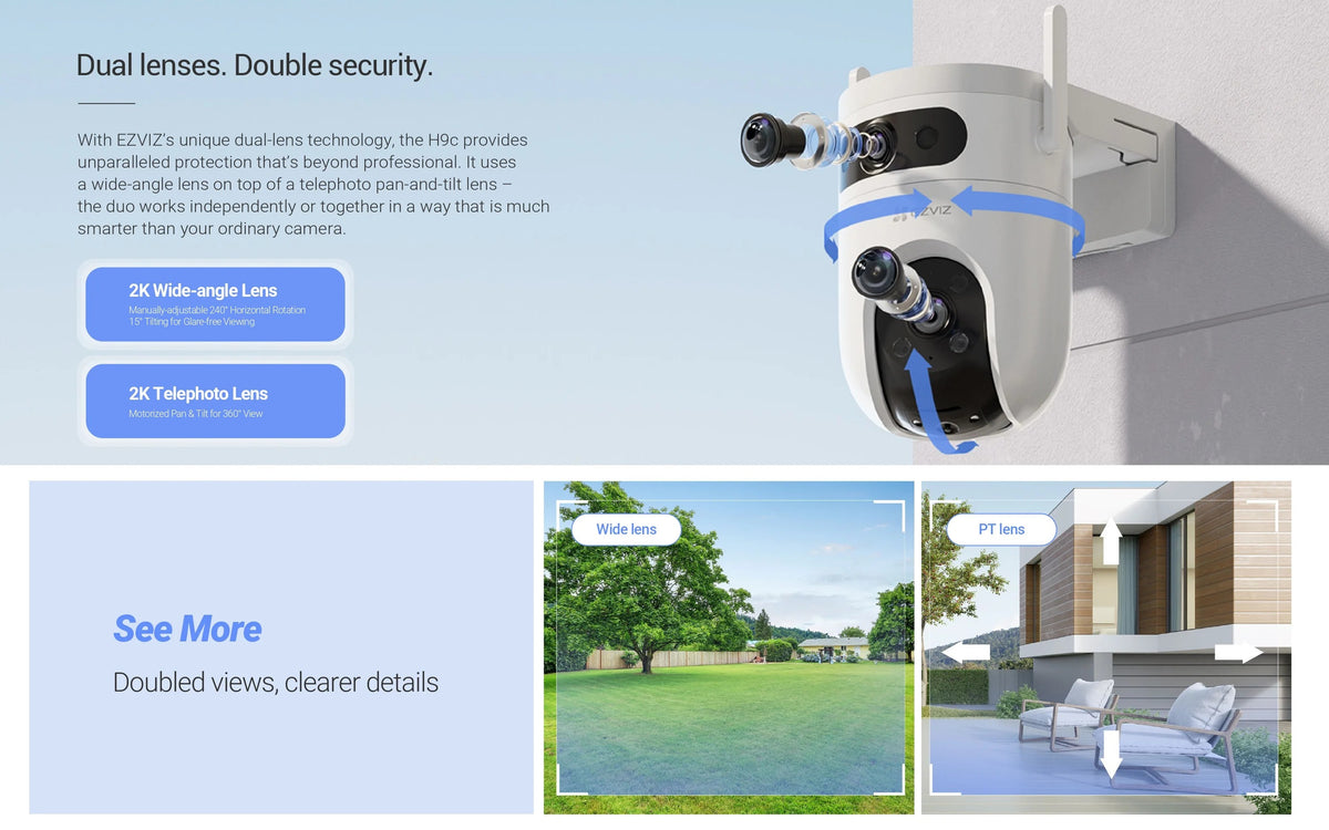 EZVIZ H9c Dual 2K & 2K Dual-Lens Pan & Tilt Wi-Fi Outdoor Security Camera