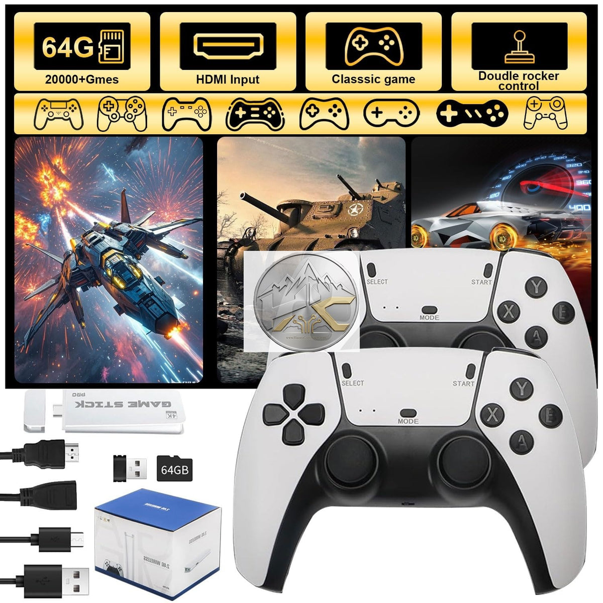 M15 Game Stick Pro 4K Retro Console 64GB (20,000+ Pre-Installed Games, Dual 2.4G Wireless Controllers, HDMI Output)