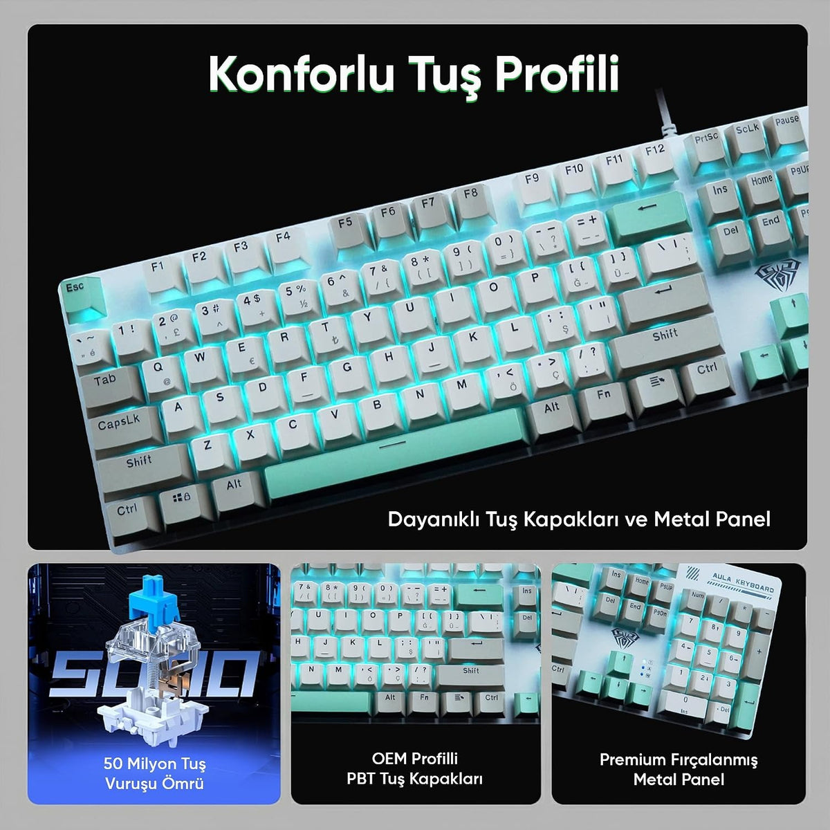 AULA S500 Mechanical Gaming Keyboard (Full-Size Layout, RGB Backlight, Mechanical Switches, Multi-Function Knob)