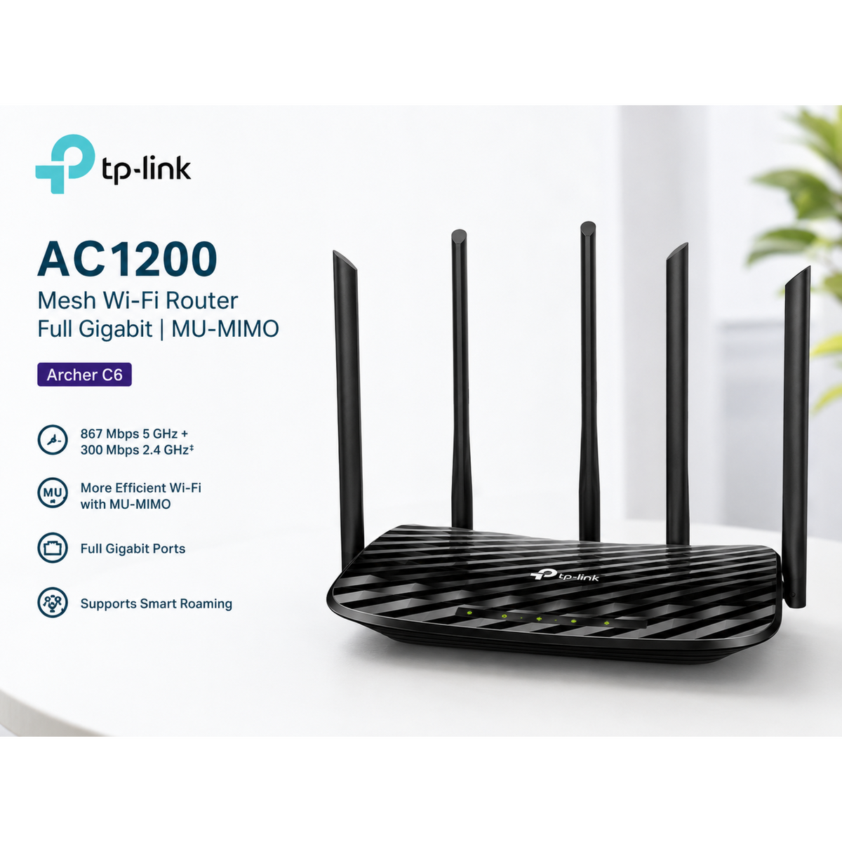 AC1200 Dual-Band Wireless MU-MIMO Gigabit Wi-Fi Router (1200Mbps, High-Gain Antennas, Full Gigabit Ports)