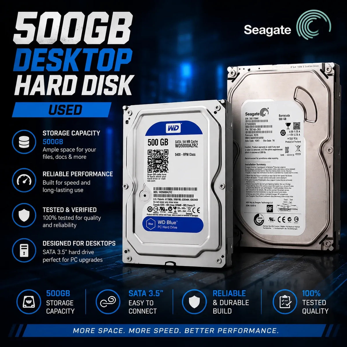 Branded 500GB 3.5"  SATA III Internal Hard Disk Drive (Used / Imported Lot Stock - High-Speed PC Storage)