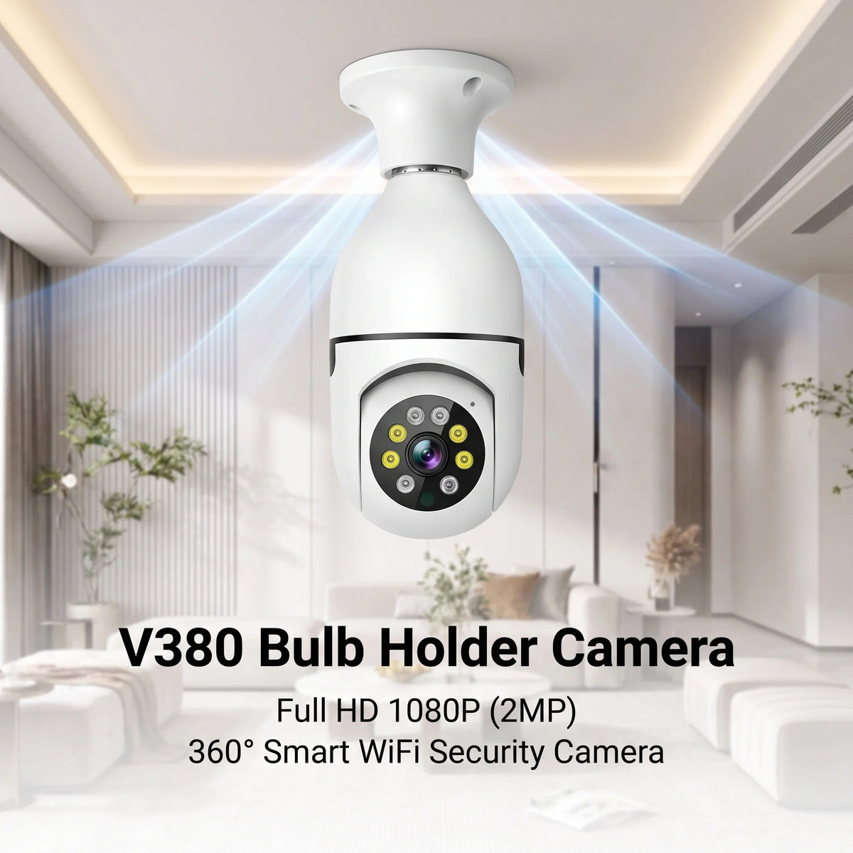 V380 Pro 2MP 1080P Full HD Wireless Wi-Fi Bulb Camera (360° PTZ E27 Bulb Holder, Night Vision, Two-Way Audio)