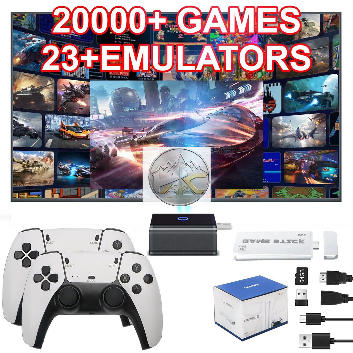 M15 Game Stick Pro 4K Retro Console 64GB (20,000+ Pre-Installed Games, Dual 2.4G Wireless Controllers, HDMI Output)