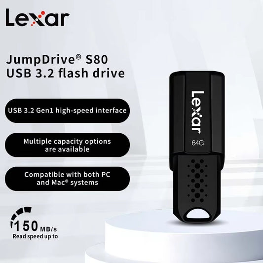 Lexar JumpDrive S80 USB 3.2 Gen 1 Flash Drive (Retractable Design, Up to 150MB/s Read Speed, 256-Bit AES Data Security Software, Official Replacement Warranty)