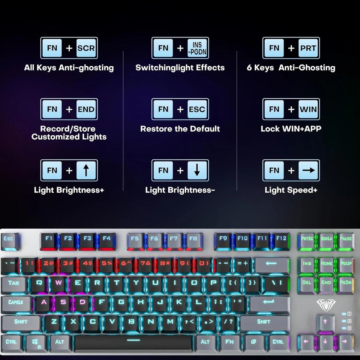 AULA F2068 Pro Compact Mechanical Gaming Keyboard (Custom RGB Backlight, Tactile Mechanical Switches, Anti-Ghosting)